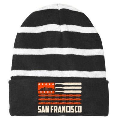 San Francisco Baseball Flag Patriotic Vintage Striped Beanie with Solid Band