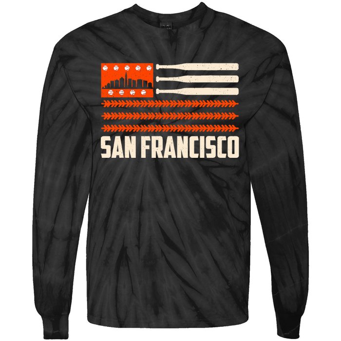 San Francisco Baseball Flag Patriotic Vintage Tie-Dye Long Sleeve Shirt