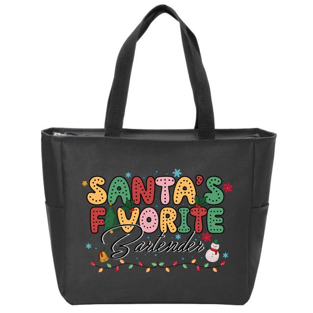 Santa Favorites Bartender Christmas Holiday Drinking Team Zip Tote Bag