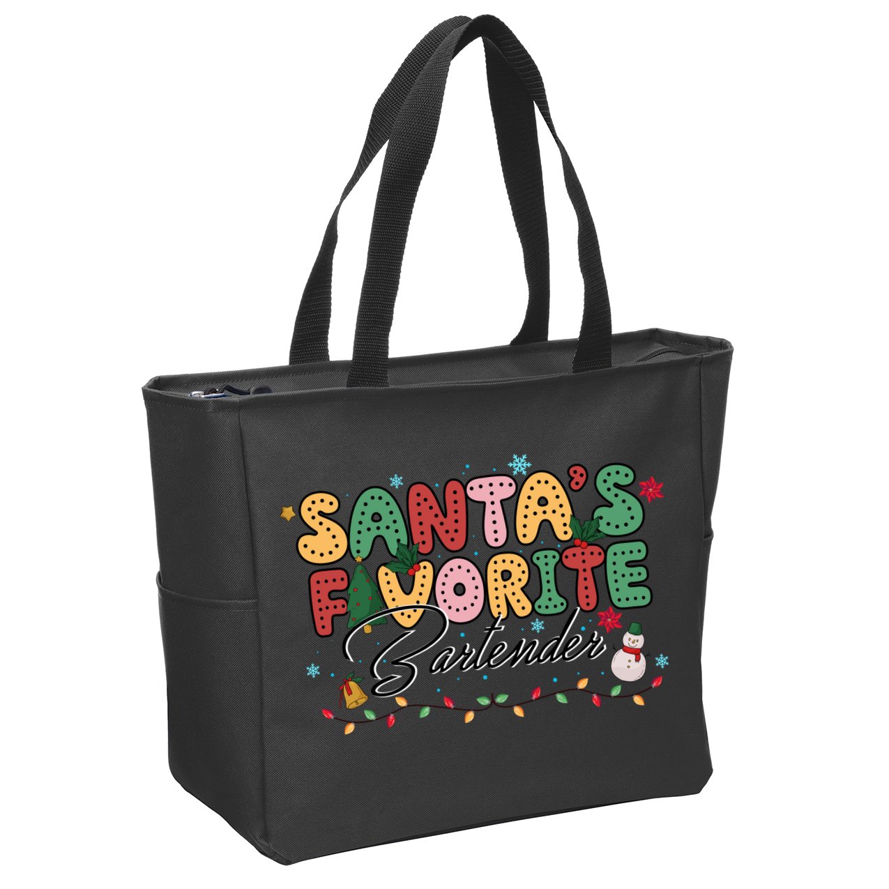 Santa Favorites Bartender Christmas Holiday Drinking Team Zip Tote Bag