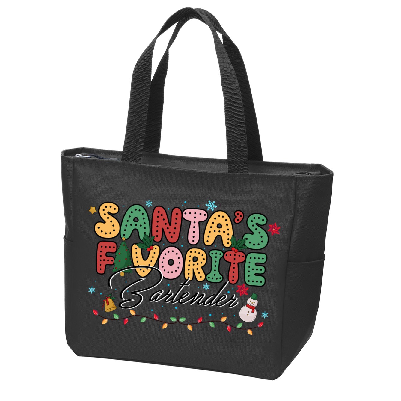 Santa Favorites Bartender Christmas Holiday Drinking Team Zip Tote Bag