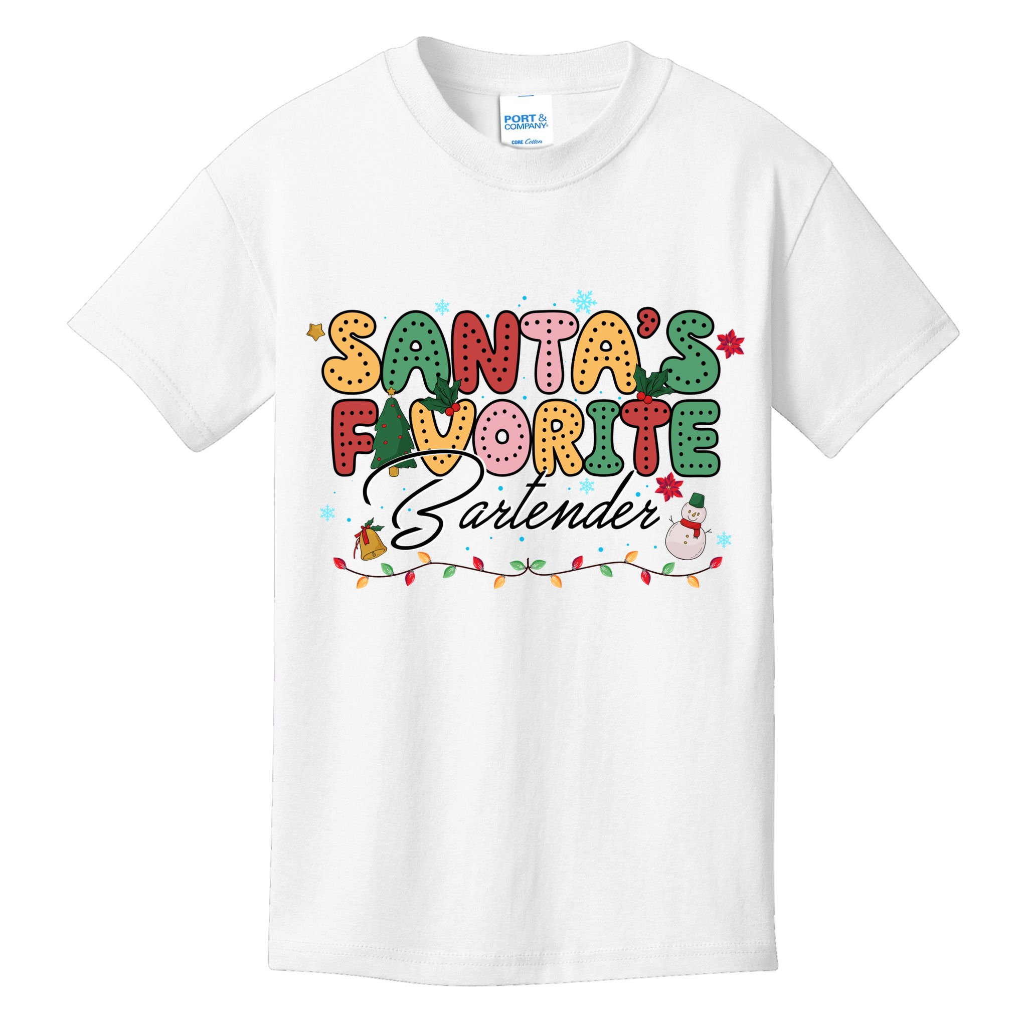 Santa Favorites Bartender Christmas Holiday Drinking Team Kids T-Shirt