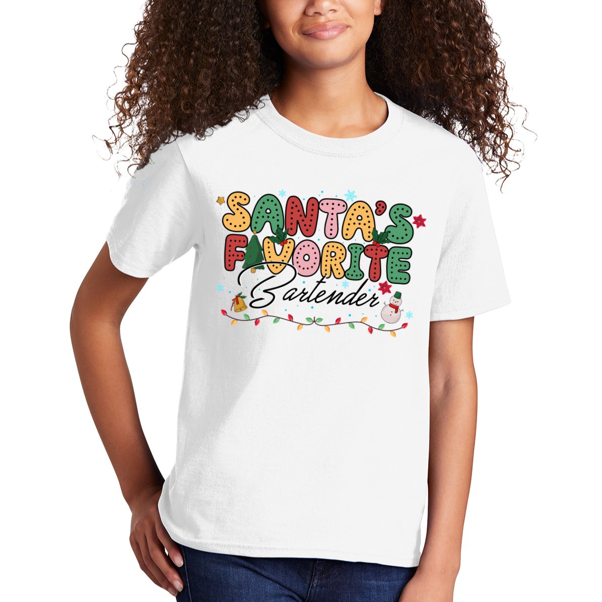Santa Favorites Bartender Christmas Holiday Drinking Team Kids T-Shirt