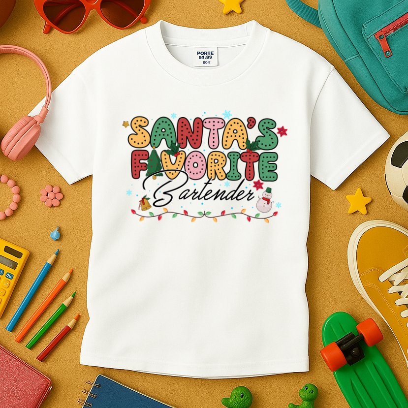 Santa Favorites Bartender Christmas Holiday Drinking Team Kids T-Shirt