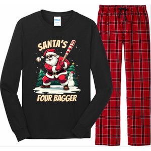 SantaS Four Bagger Baseball Player Christmas Santa Claus Gift Long Sleeve Pajama Set