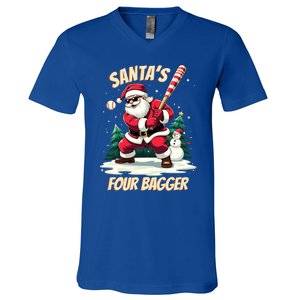 SantaS Four Bagger Baseball Player Christmas Santa Claus Gift V-Neck T-Shirt