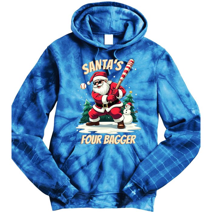 SantaS Four Bagger Baseball Player Christmas Santa Claus Gift Tie Dye Hoodie