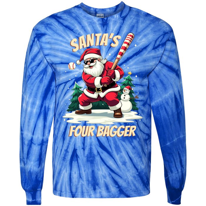 SantaS Four Bagger Baseball Player Christmas Santa Claus Gift Tie-Dye Long Sleeve Shirt