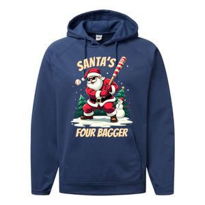 SantaS Four Bagger Baseball Player Christmas Santa Claus Gift Performance Fleece Hoodie