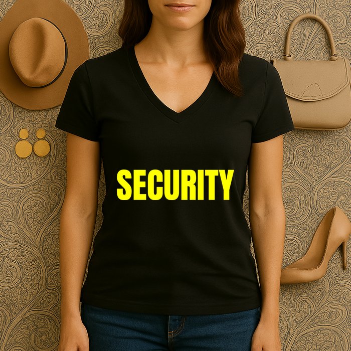 Security Front & Back Print Staff Event Uniform Bouncer Women's V-Neck T-Shirt