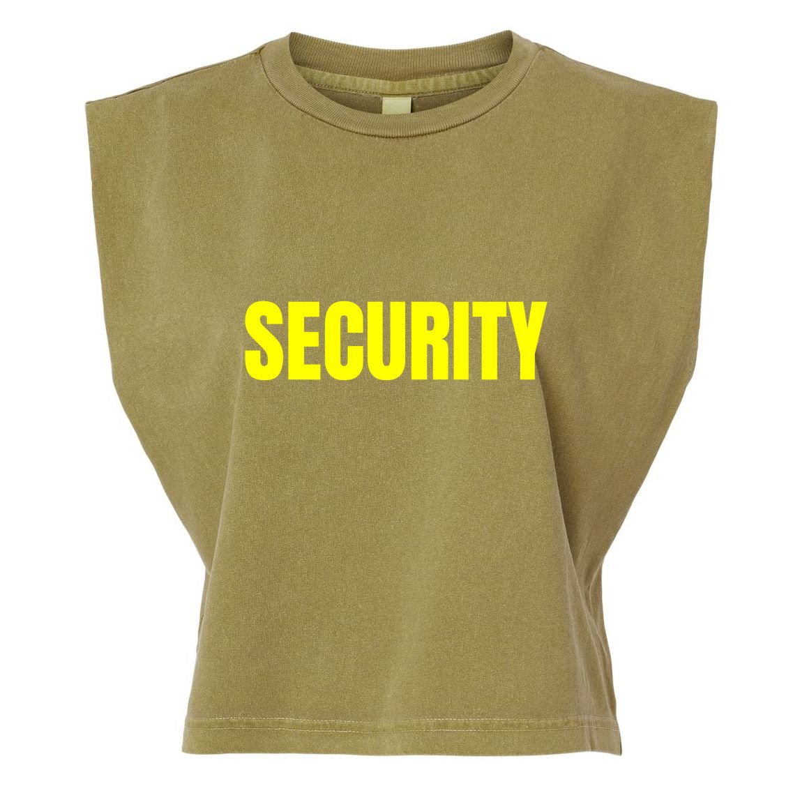 Security Front & Back Print Staff Event Uniform Bouncer Garment-Dyed Women's Muscle Tee