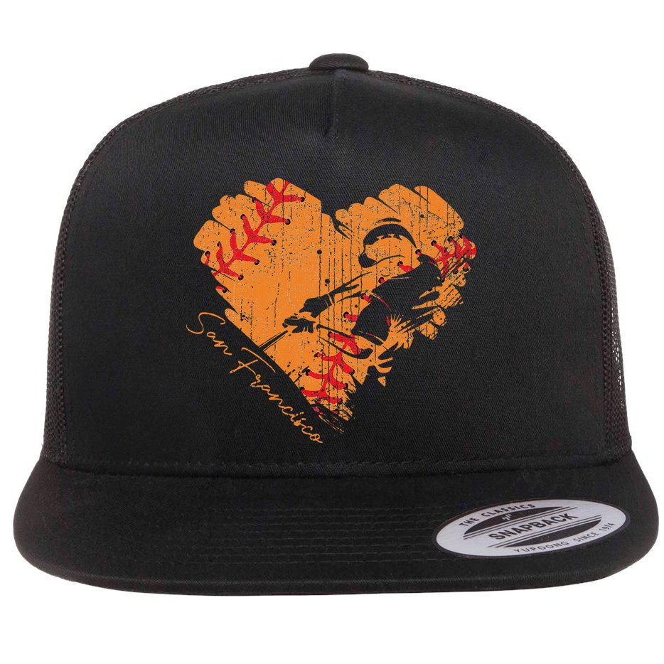 San Francisco Baseball Heart Distressed Vintage Flat Bill Trucker Hat