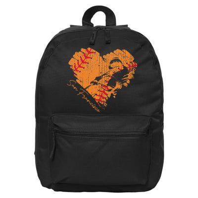San Francisco Baseball Heart Distressed Vintage 16 in Basic Backpack