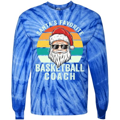 Santa's Favorite Basketball Coach Funny Christmas Basketball Gift Tie-Dye Long Sleeve Shirt