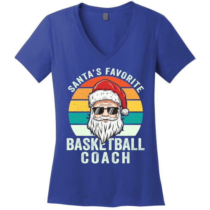 Santa's Favorite Basketball Coach Funny Christmas Basketball Gift Women's V-Neck T-Shirt