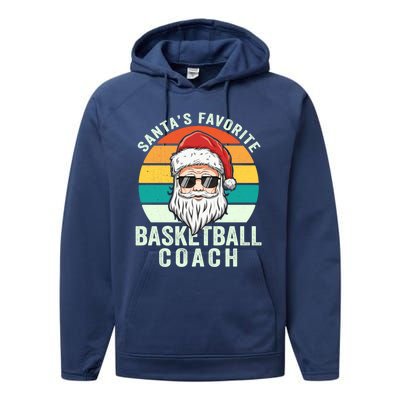 Santa's Favorite Basketball Coach Funny Christmas Basketball Gift Performance Fleece Hoodie