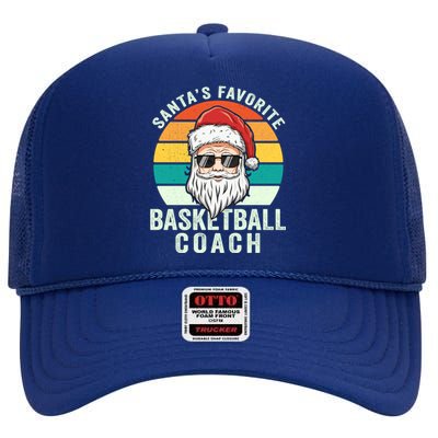 Santa's Favorite Basketball Coach Funny Christmas Basketball Gift High Crown Mesh Back Trucker Hat