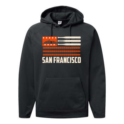 San Francisco Baseball Flag Patriotic Vintage Performance Fleece Hoodie