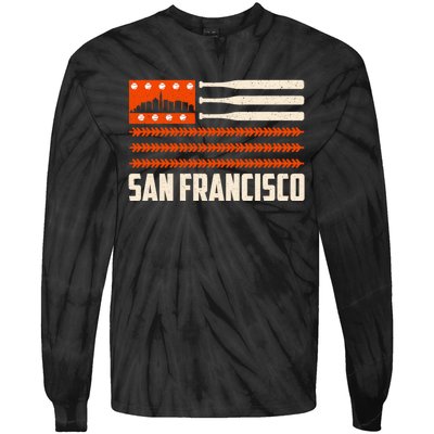 San Francisco Baseball Flag Patriotic Vintage Tie-Dye Long Sleeve Shirt