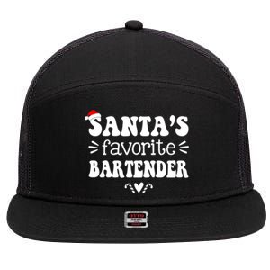 Santa's Favorite Bartender Funny Bartender Christmas Saying Gift 7 Panel Mesh Trucker Snapback Hat