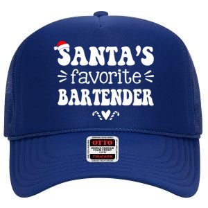 Santa's Favorite Bartender Funny Bartender Christmas Saying Gift High Crown Mesh Back Trucker Hat