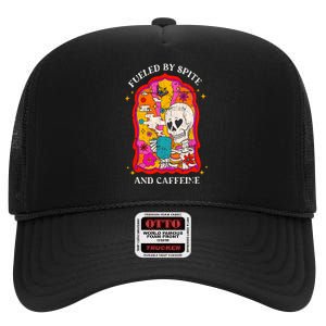 Skeleton Fueled By Spite And Caffeine High Crown Mesh Back Trucker Hat