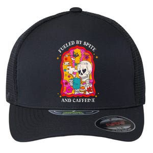 Skeleton Fueled By Spite And Caffeine Flexfit Unipanel Trucker Cap