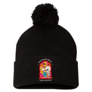 Skeleton Fueled By Spite And Caffeine Pom Pom 12in Knit Beanie