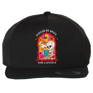 Skeleton Fueled By Spite And Caffeine Wool Snapback Cap