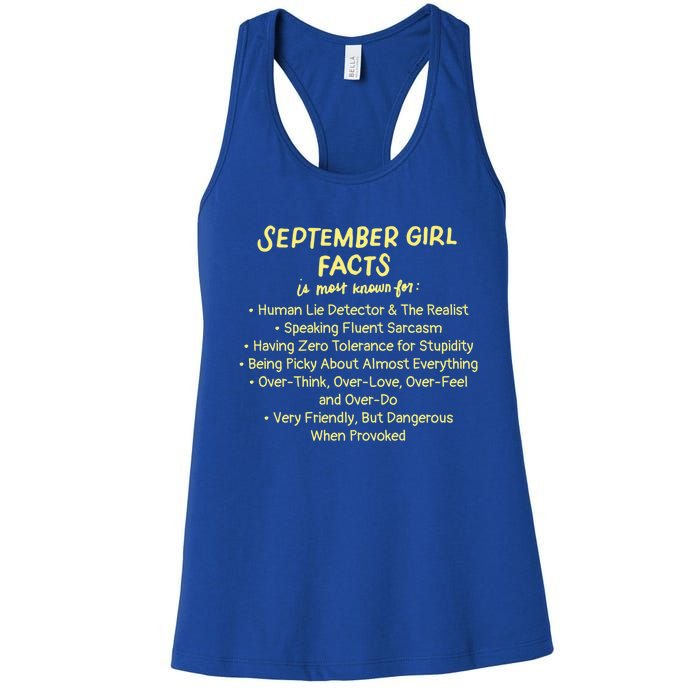 September Facts Birthday Funny Gift Born In September Virgo Gift Women's Racerback Tank