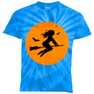 Simple Full Blood Moon Witch Bats Halloween Gift Kids Tie-Dye T-Shirt