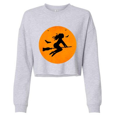 Simple Full Blood Moon Witch Bats Halloween Gift Cropped Pullover Crew