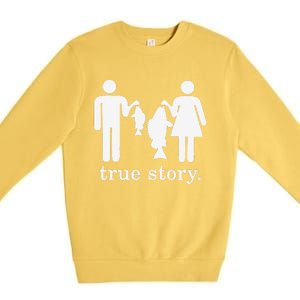 Small Fish Big Fish True Story Fishing Girl Boy Premium Crewneck Sweatshirt