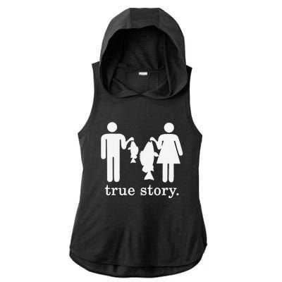 Small Fish Big Fish True Story Fishing Girl Boy Ladies PosiCharge Tri-Blend Wicking Draft Hoodie Tank