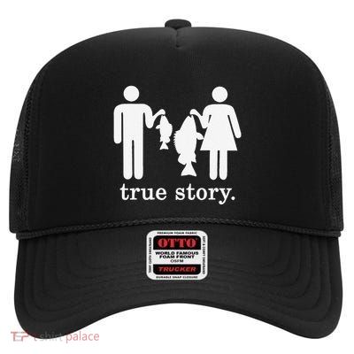 Small Fish Big Fish True Story Fishing Girl Boy High Crown Mesh Back Trucker Hat