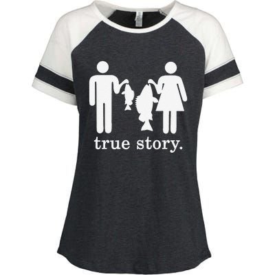 Small Fish Big Fish True Story Fishing Girl Boy Enza Ladies Jersey Colorblock Tee