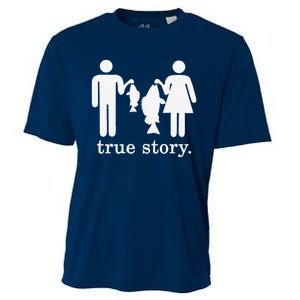 Small Fish Big Fish True Story Fishing Girl Boy Cooling Performance Crew T-Shirt