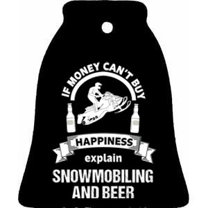 Snowmobile Funny Beer Sled Ceramic Bell Ornament