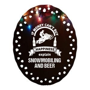 Snowmobile Funny Beer Sled Ceramic Oval Ornament