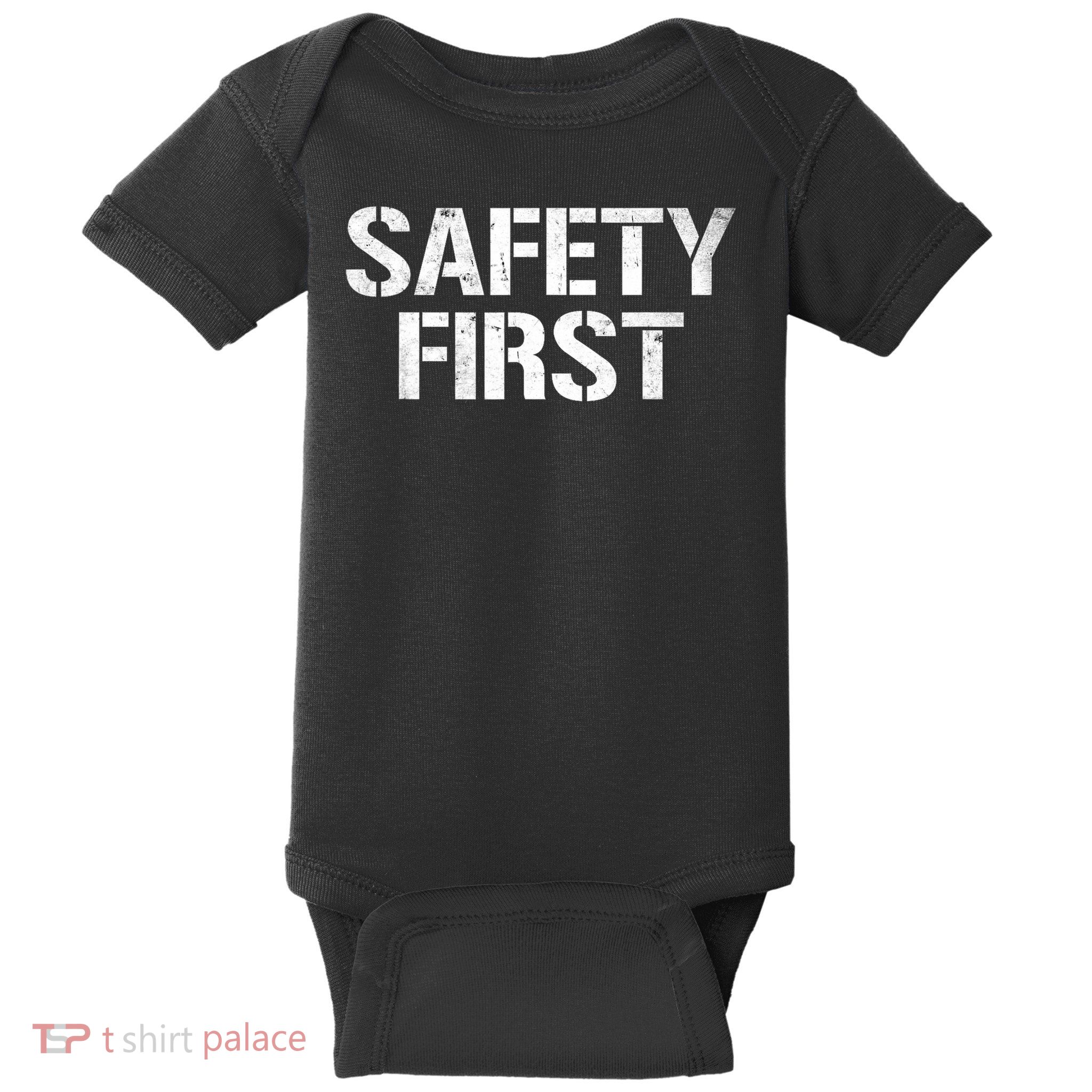 Safety Firs Black Funny Humour Idea Perfect For Office, Work, School And Univer Baby Bodysuit