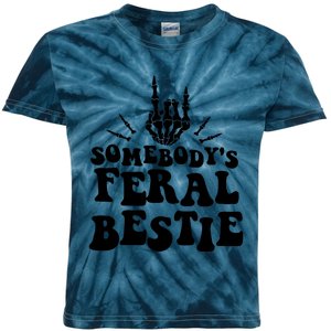 SomebodyS Feral Bestie Cool Bone Skeleton Kids Tie-Dye T-Shirt