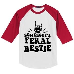 SomebodyS Feral Bestie Cool Bone Skeleton Kids Colorblock Raglan Jersey