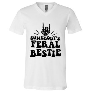 SomebodyS Feral Bestie Cool Bone Skeleton V-Neck T-Shirt