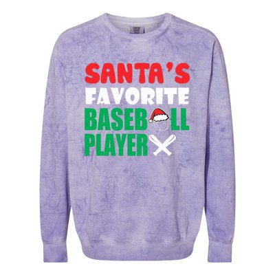 SantaS Favorite Baseball Player Hat Funny Christmas Colorblast Crewneck Sweatshirt