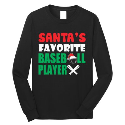 SantaS Favorite Baseball Player Hat Funny Christmas Long Sleeve Shirt