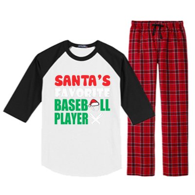 SantaS Favorite Baseball Player Hat Funny Christmas Raglan Sleeve Pajama Set