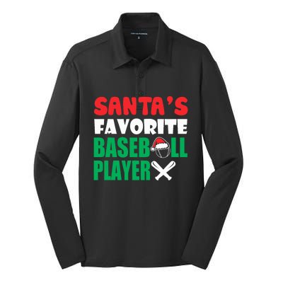 SantaS Favorite Baseball Player Hat Funny Christmas Silk Touch Performance Long Sleeve Polo