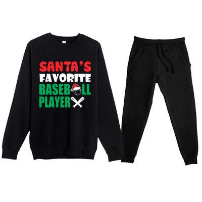 SantaS Favorite Baseball Player Hat Funny Christmas Premium Crewneck Sweatsuit Set