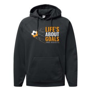 Soccer For Boyss LifeS About Goals Boyss Soccer Performance Fleece Hoodie