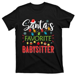 SantaS Favorite Babysitter Xmas Light Santa Hat Christmas T-Shirt